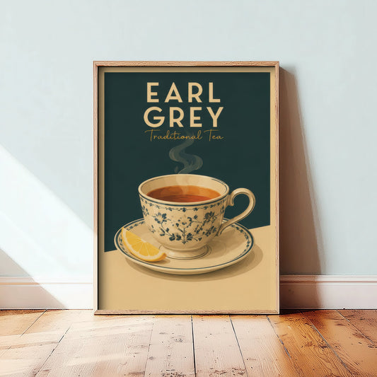 Vintage Earl Grey Tea Art Print - Kitchen Poster - Food Illustration - Retro Tea Cup Wall Art 1/3