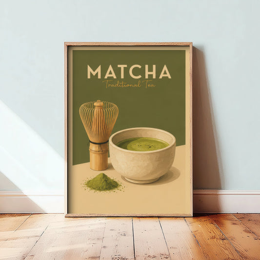 Vintage Matcha Tea Art Print - Kitchen Poster - Food Illustration - Retro Green Tea Wall Art 2/3