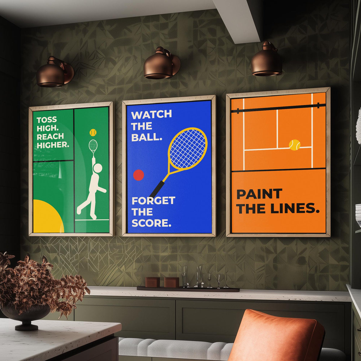 Tennis Quotes Set of Three Art Prints - 3 Bauhaus Tennis Player Posters - Minimalist Sport Wall Art Illustration V1