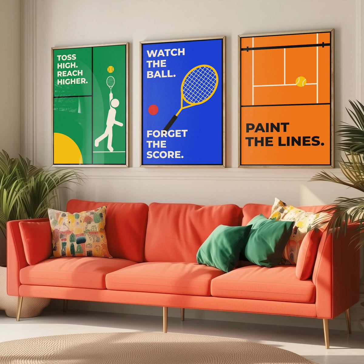 Tennis Quotes Set of Three Art Prints - 3 Bauhaus Tennis Player Posters - Minimalist Sport Wall Art Illustration V1