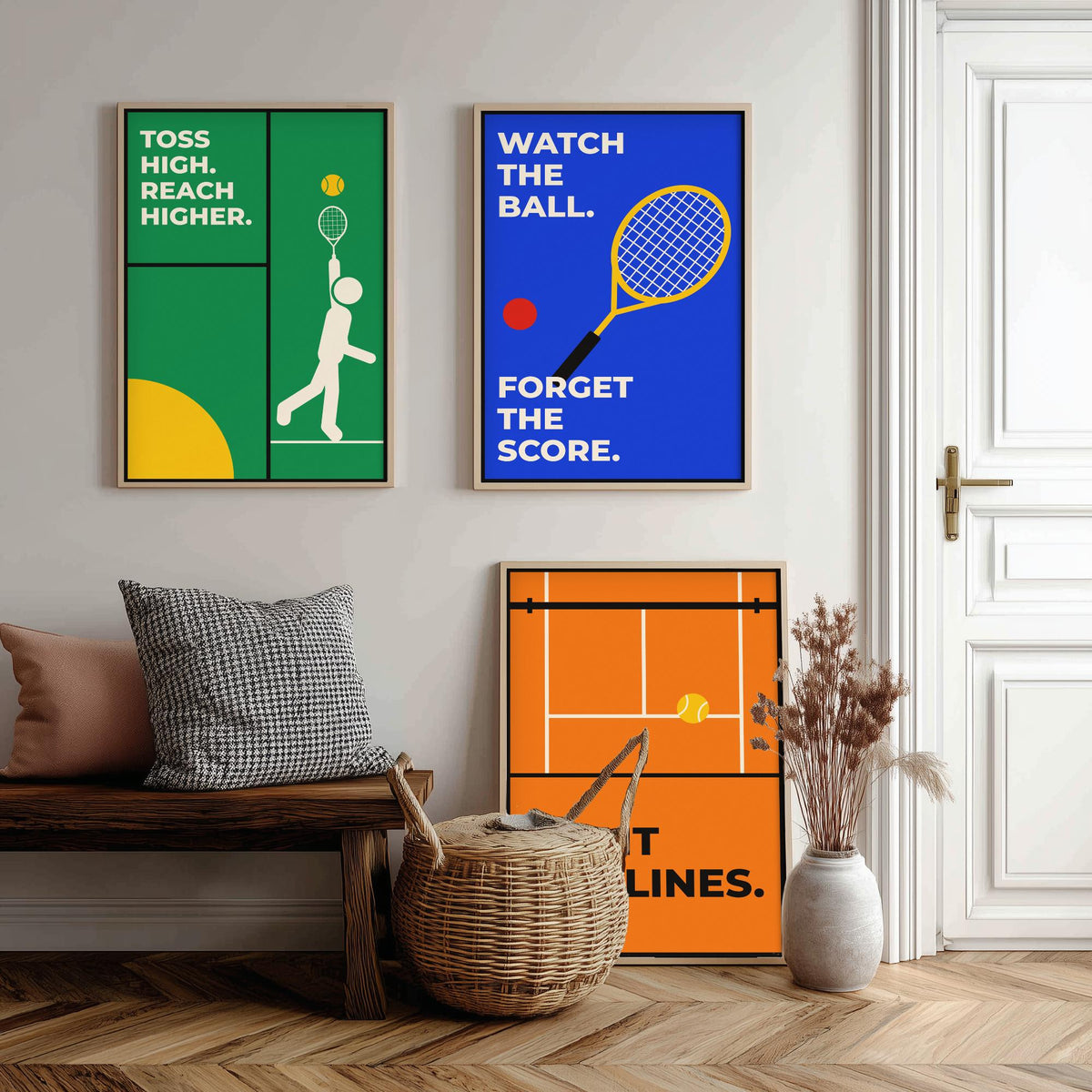 Tennis Quotes Set of Three Art Prints - 3 Bauhaus Tennis Player Posters - Minimalist Sport Wall Art Illustration V1