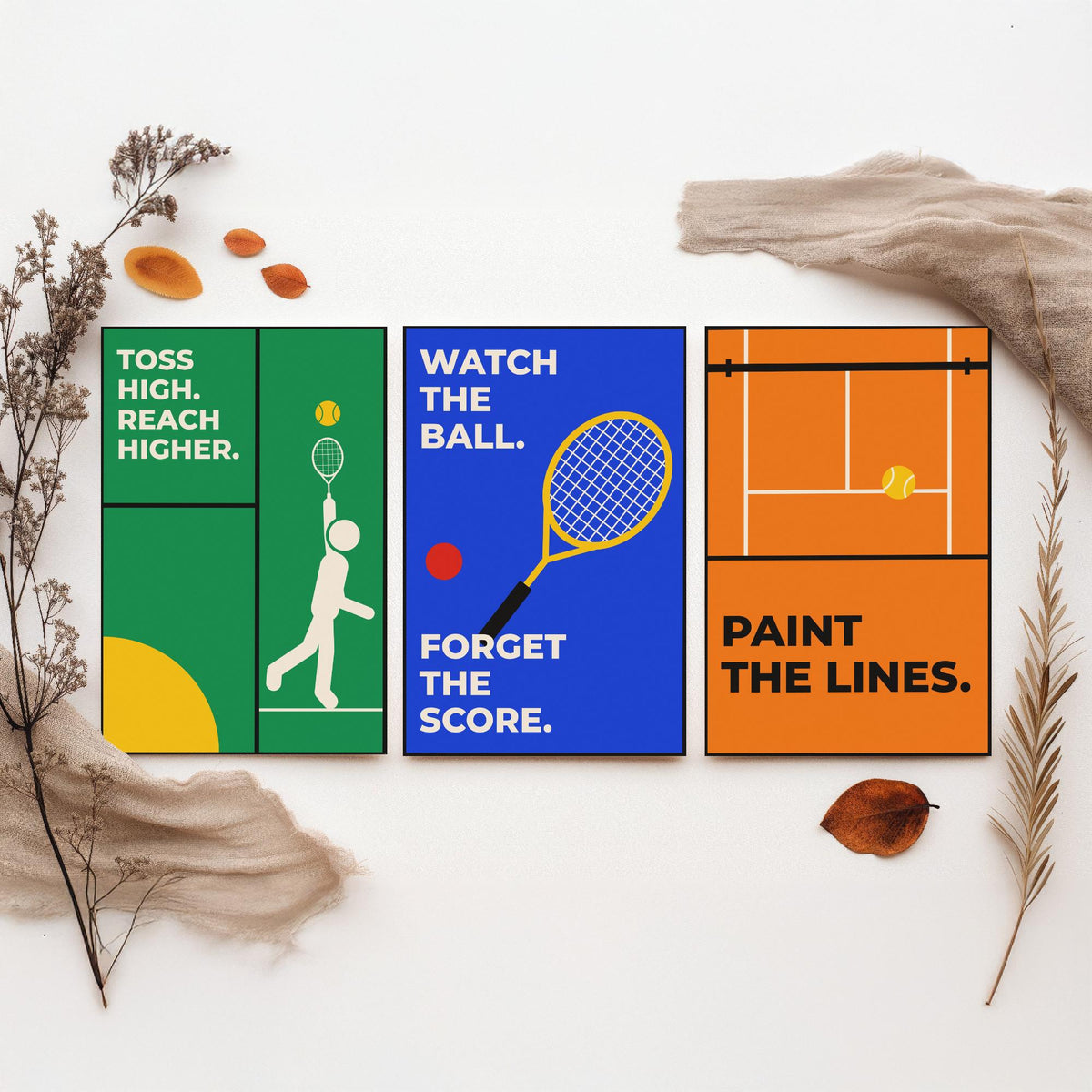 Tennis Quotes Set of Three Art Prints - 3 Bauhaus Tennis Player Posters - Minimalist Sport Wall Art Illustration V1