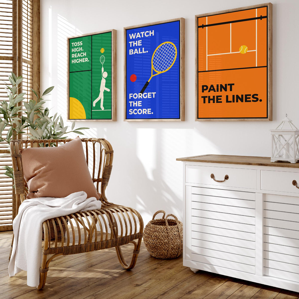 Tennis Quotes Set of Three Art Prints - 3 Bauhaus Tennis Player Posters - Minimalist Sport Wall Art Illustration V1