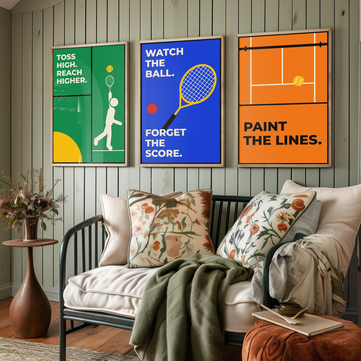 Tennis Quotes Set of Three Art Prints - 3 Bauhaus Tennis Player Posters - Minimalist Sport Wall Art Illustration V1