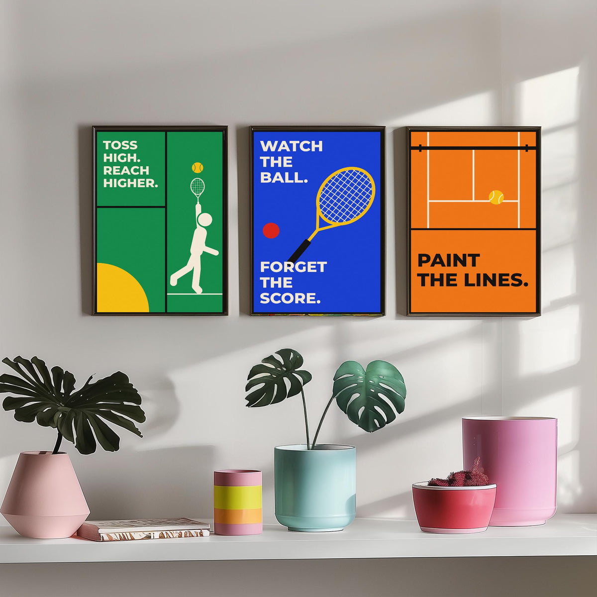 Tennis Quotes Set of Three Art Prints - 3 Bauhaus Tennis Player Posters - Minimalist Sport Wall Art Illustration V1