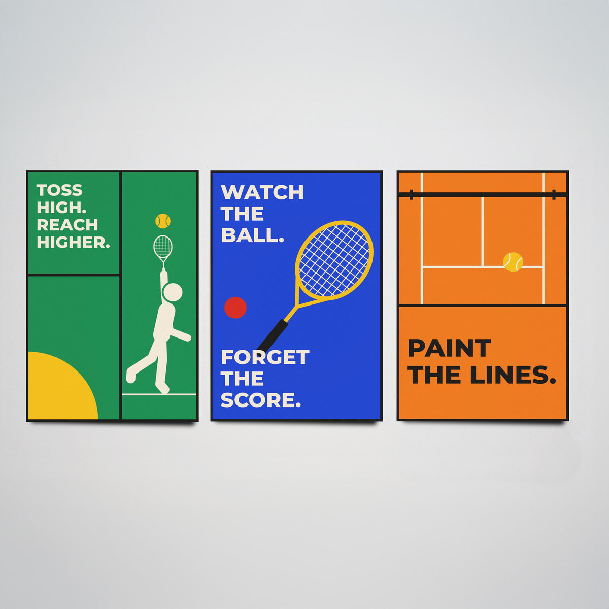 Tennis Quotes Set of Three Art Prints - 3 Bauhaus Tennis Player Posters - Minimalist Sport Wall Art Illustration V1