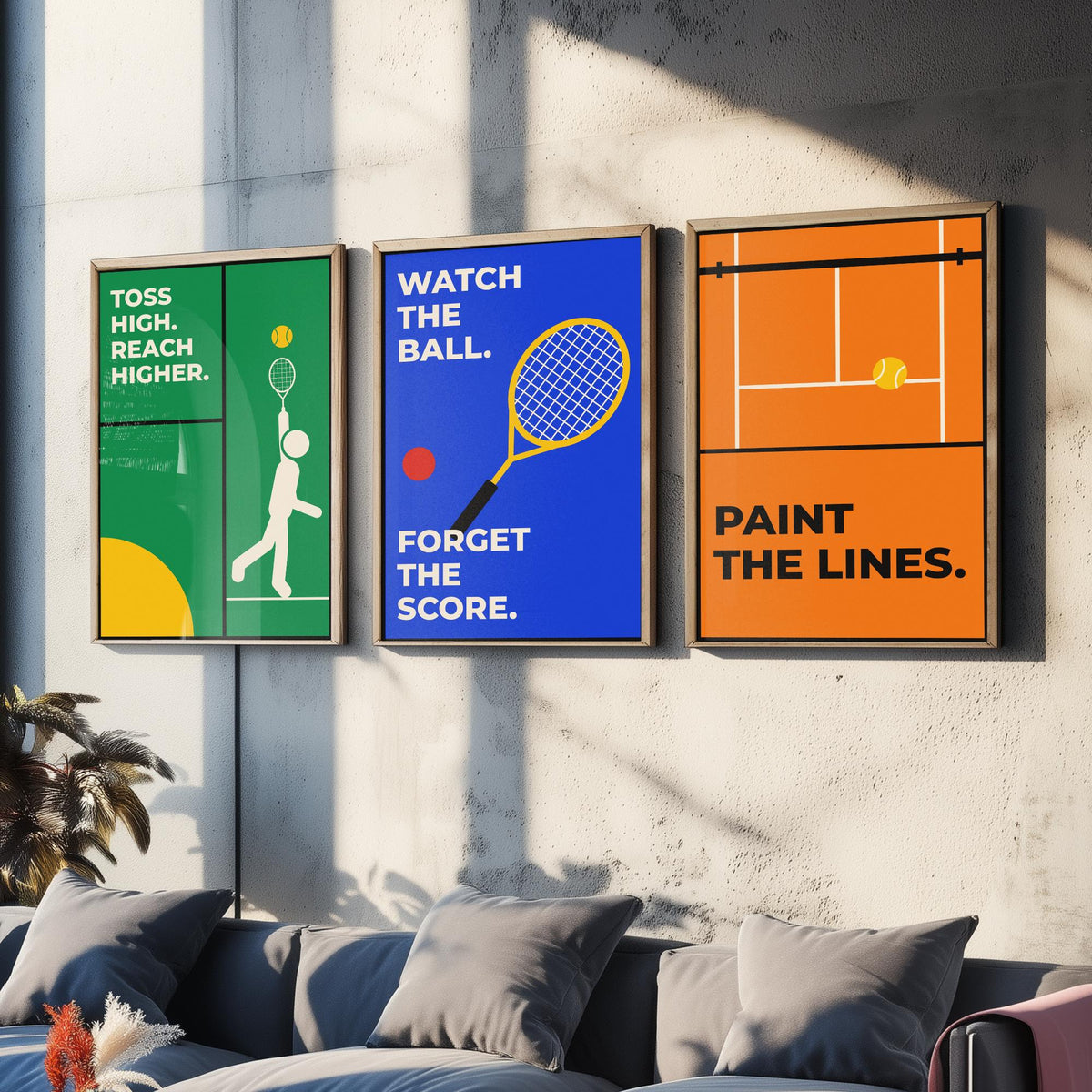 Tennis Quotes Set of Three Art Prints - 3 Bauhaus Tennis Player Posters - Minimalist Sport Wall Art Illustration V1