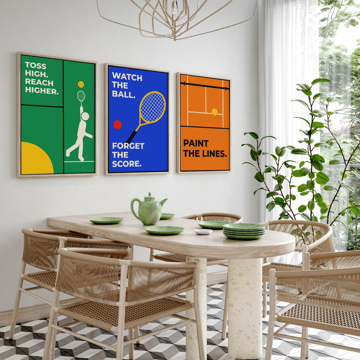 Tennis Quotes Set of Three Art Prints - 3 Bauhaus Tennis Player Posters - Minimalist Sport Wall Art Illustration V1