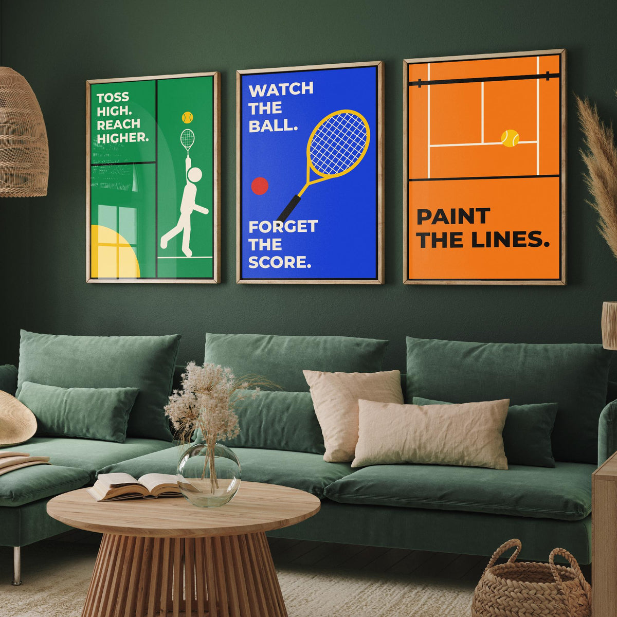 Tennis Quotes Set of Three Art Prints - 3 Bauhaus Tennis Player Posters - Minimalist Sport Wall Art Illustration V1