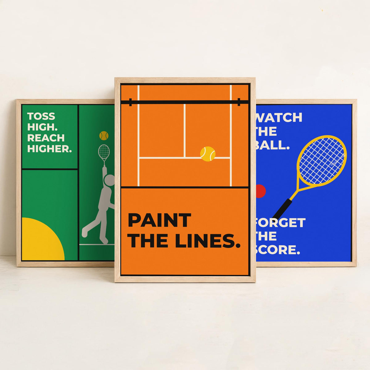 Tennis Quotes Set of Three Art Prints - 3 Bauhaus Tennis Player Posters - Minimalist Sport Wall Art Illustration V1
