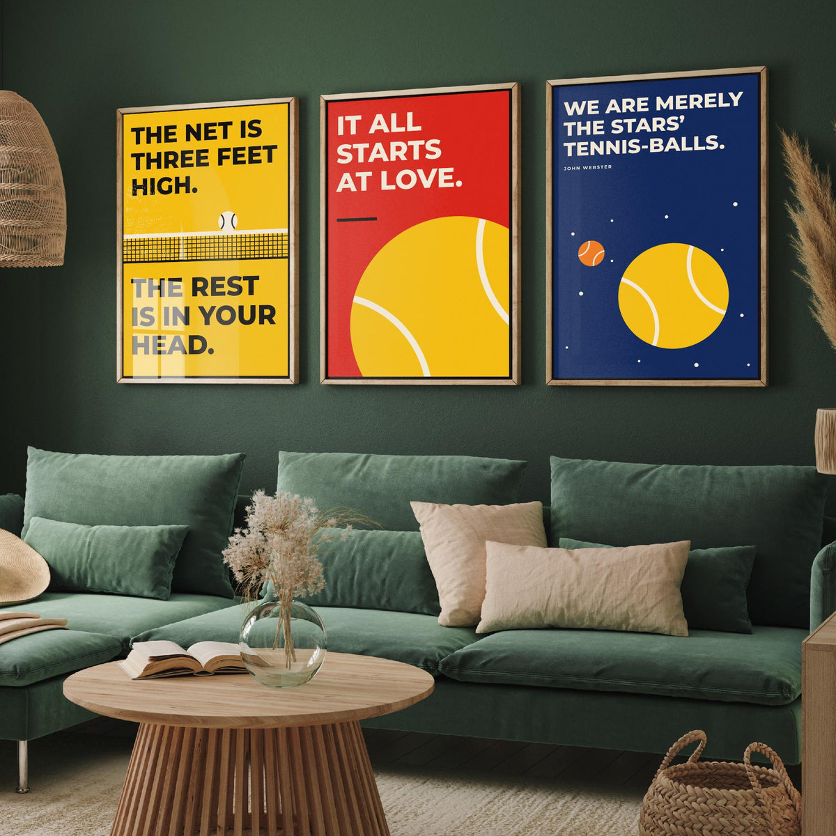 Tennis Quotes Set of Three Art Prints - 3 Retro Bauhaus Tennis Player Posters - Minimalist Sport Wall Art Illustration V2