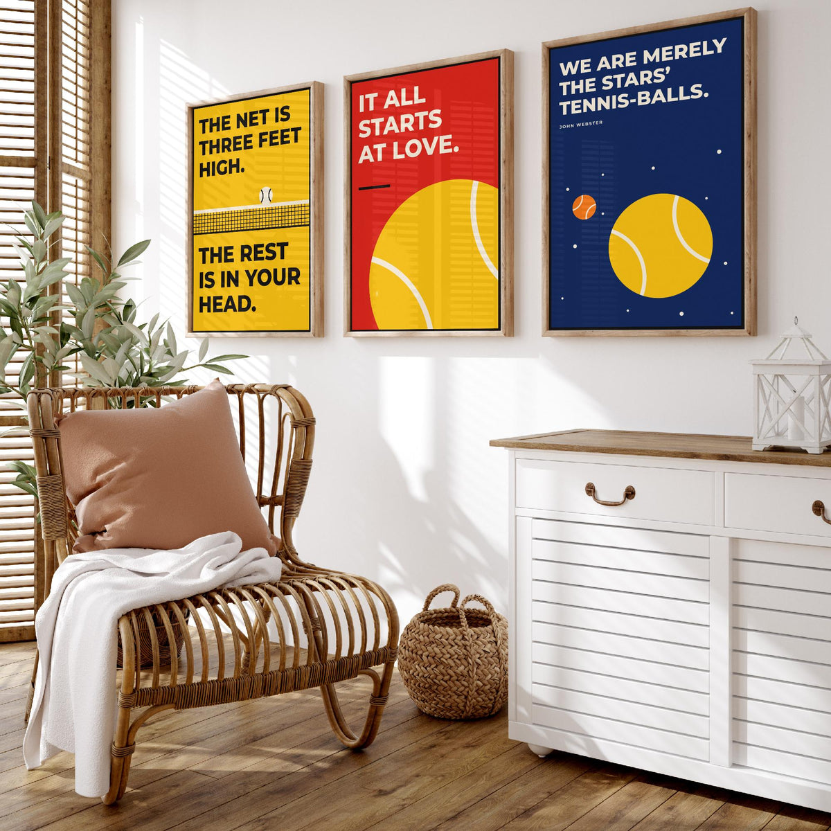 Tennis Quotes Set of Three Art Prints - 3 Retro Bauhaus Tennis Player Posters - Minimalist Sport Wall Art Illustration V2