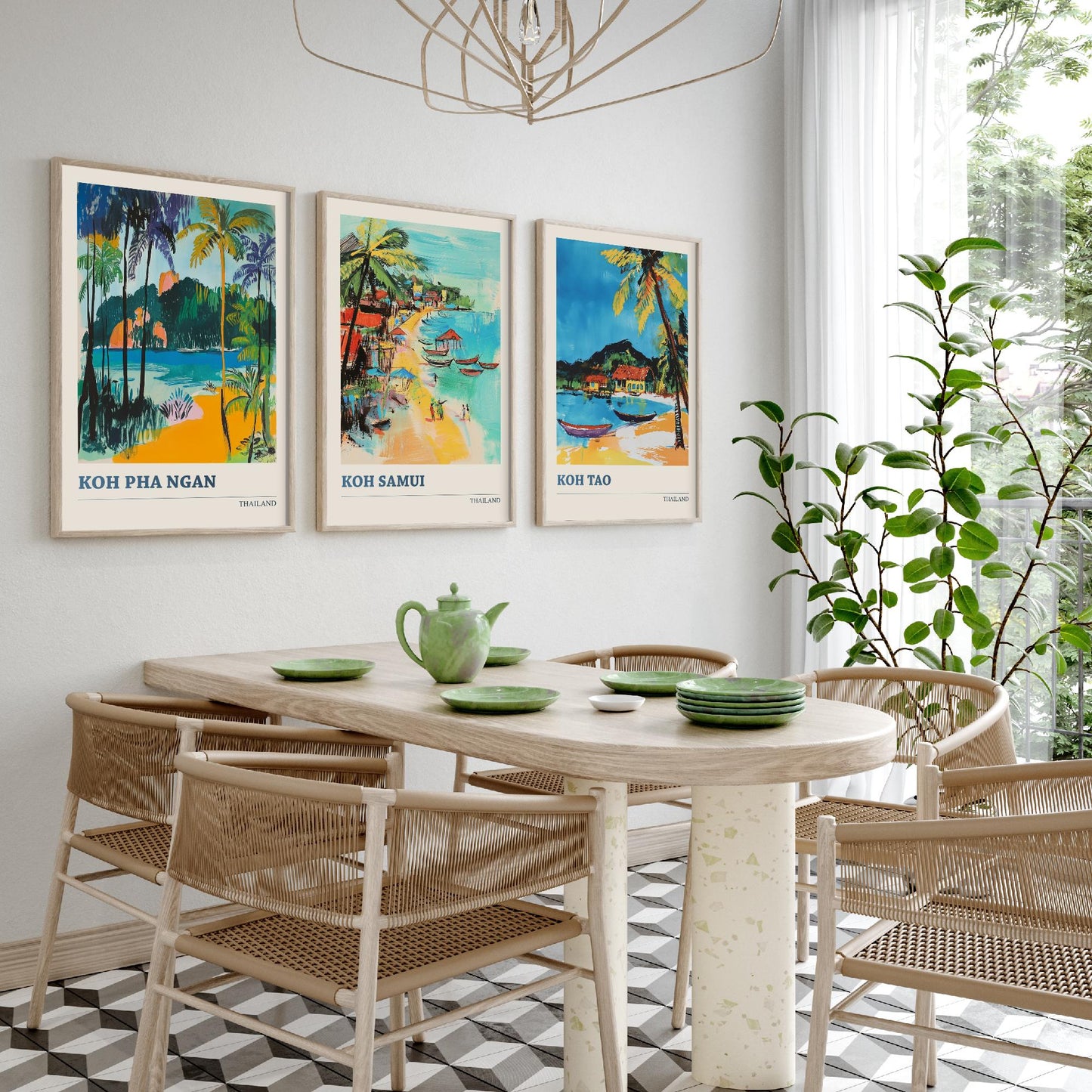 Thailand Islands Set of Three Art Prints - Koh Pha Ngan, Koh Samui, Koh Tao - Tropical Beach Poster Illustration Travel