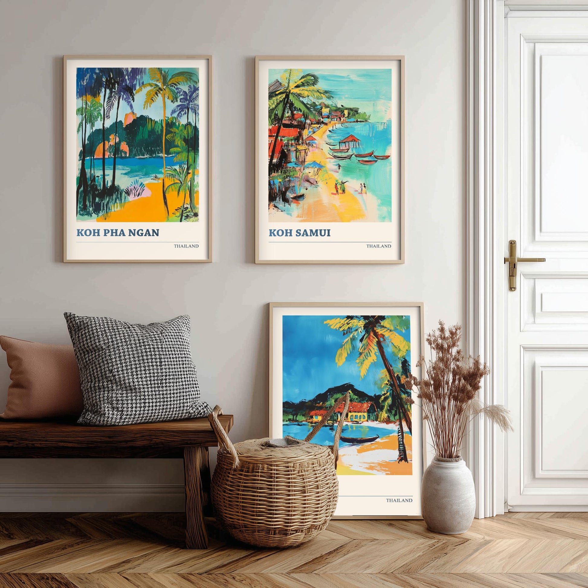 Thailand Islands Set of Three Art Prints - Koh Pha Ngan, Koh Samui, Koh Tao - Tropical Beach Poster Illustration Travel