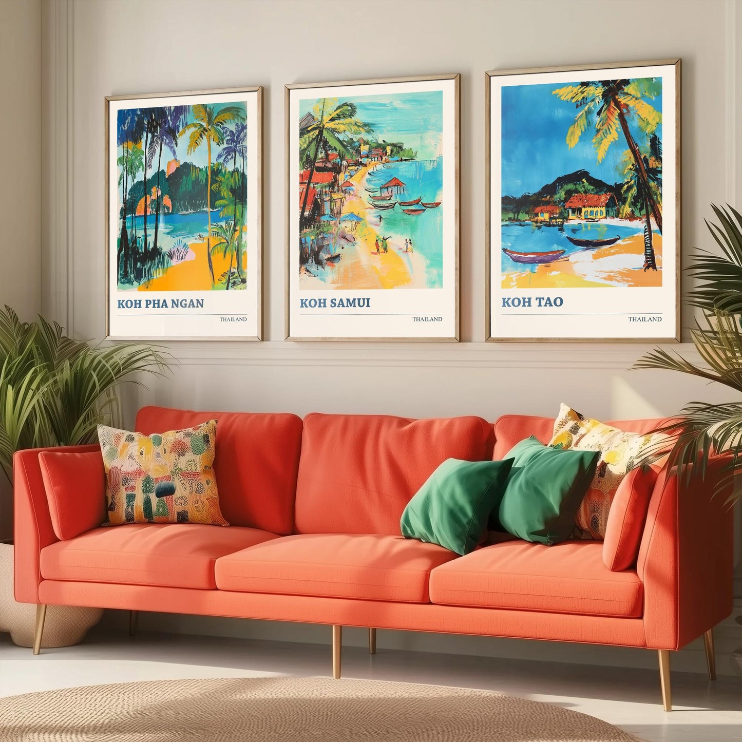 Thailand Islands Set of Three Art Prints - Koh Pha Ngan, Koh Samui, Koh Tao - Tropical Beach Poster Illustration Travel
