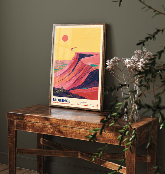 Blorenge Travel Poster - Hang Glider over Blaenavon Illustration - Folk Art Map Print - Monmouthshire Escarpment Sunset 3/3
