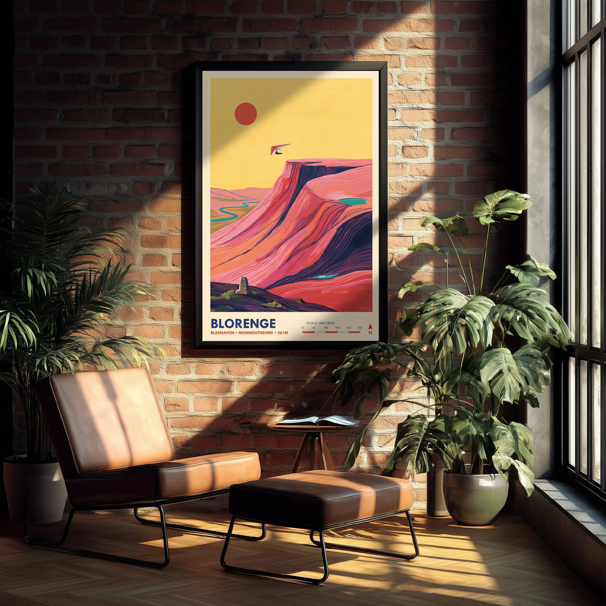 Blorenge Travel Poster - Hang Glider over Blaenavon Illustration - Folk Art Map Print - Monmouthshire Escarpment Sunset 3/3