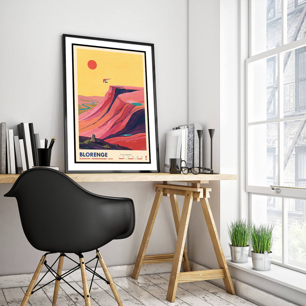 Blorenge Travel Poster - Hang Glider over Blaenavon Illustration - Folk Art Map Print - Monmouthshire Escarpment Sunset 3/3
