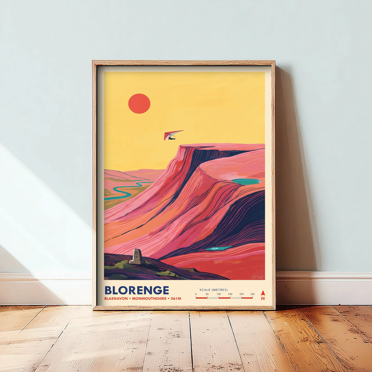 Blorenge Travel Poster - Hang Glider over Blaenavon Illustration - Folk Art Map Print - Monmouthshire Escarpment Sunset 3/3