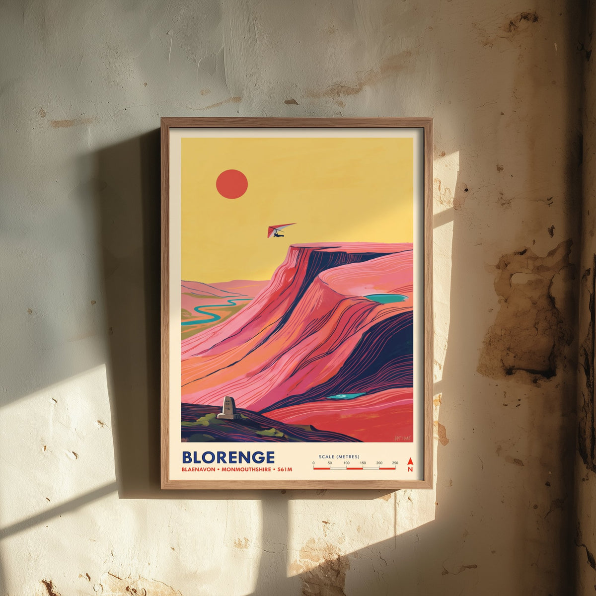 Blorenge Travel Poster - Hang Glider over Blaenavon Illustration - Folk Art Map Print - Monmouthshire Escarpment Sunset 3/3