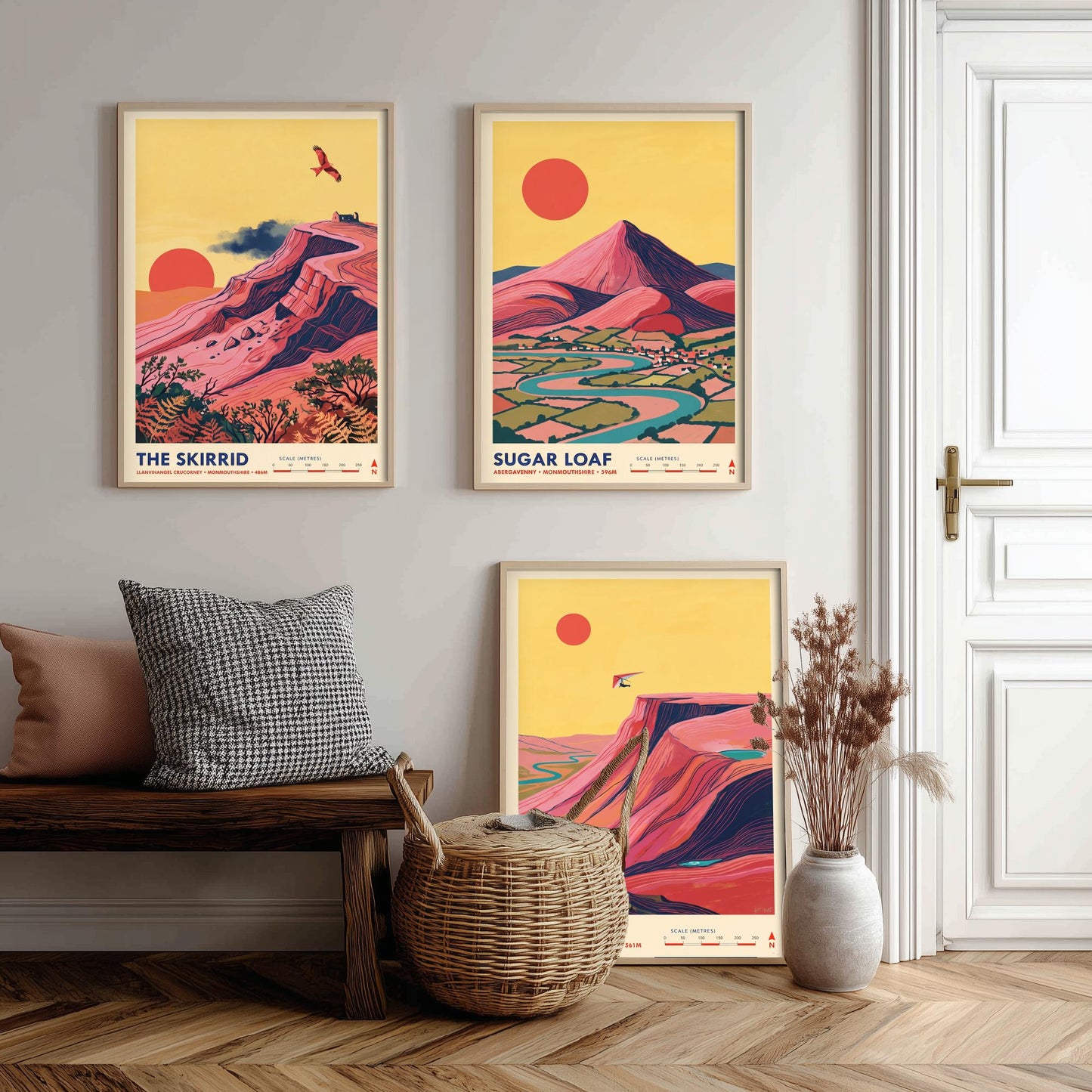 The Abergavenny Three Peaks Set of Three Art Prints - Skirrid, Sugar Loaf, Blorenge - Welsh Mountain Travel Posters - Painting