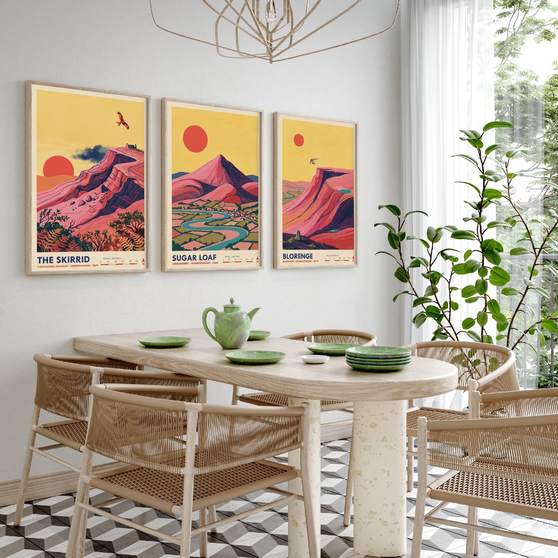 The Abergavenny Three Peaks Set of Three Art Prints - Skirrid, Sugar Loaf, Blorenge - Welsh Mountain Travel Posters - Painting