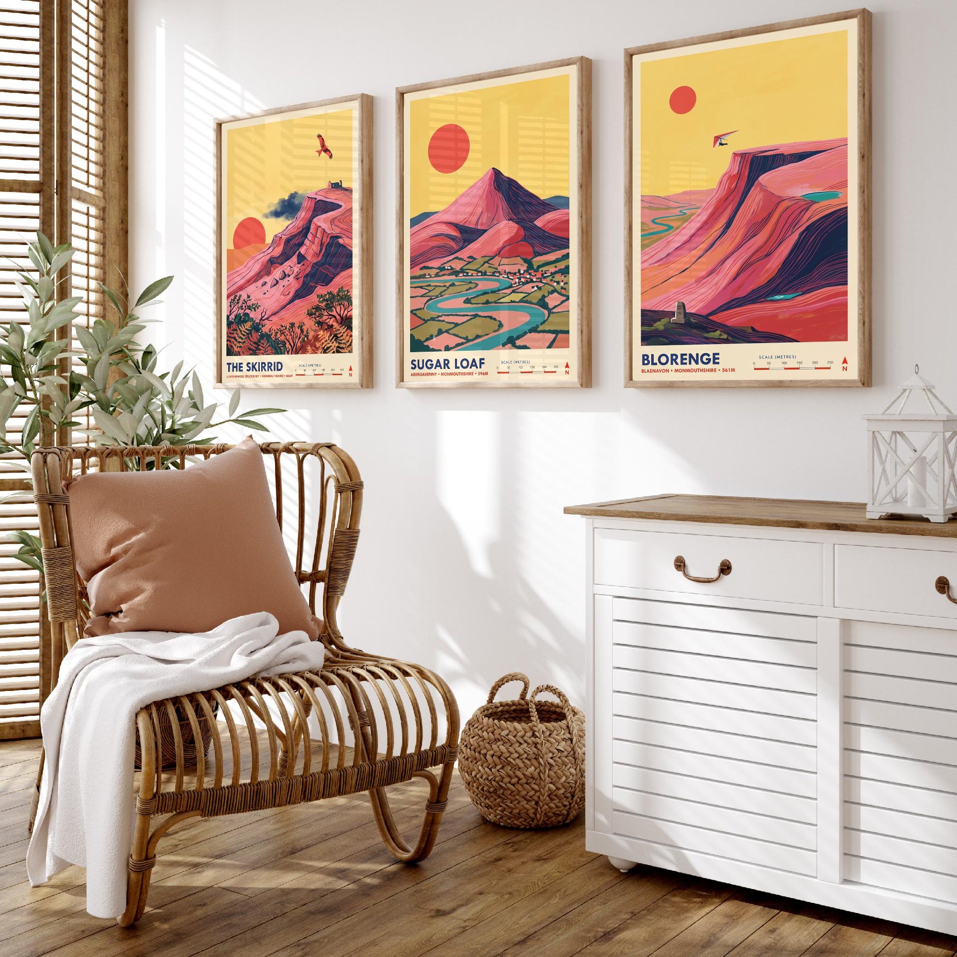 The Abergavenny Three Peaks Set of Three Art Prints - Skirrid, Sugar Loaf, Blorenge - Welsh Mountain Travel Posters - Painting