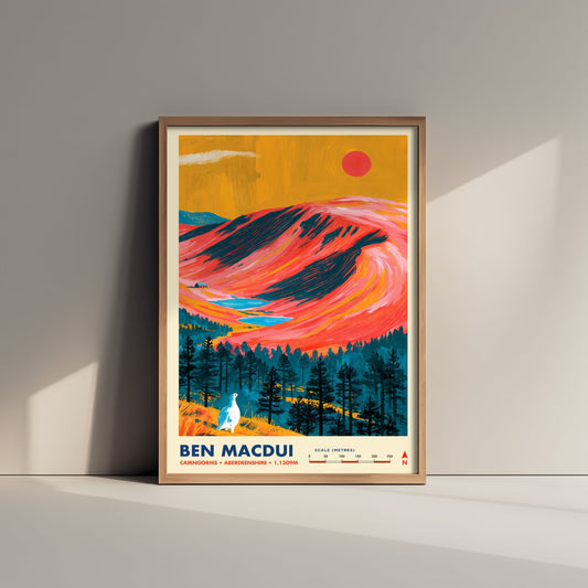 Ben Macdui Cairngorms Travel Poster - Scottish Highlands Art Print - Vibrant Mountain Illustration - Munro Visit 1/3