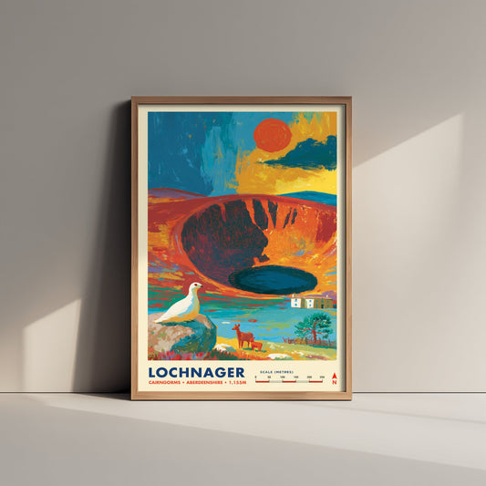 Lochnagar Cairngorms Travel Poster - Scottish Highlands Art Print - Vibrant Mountain Illustration - Munro 2/3