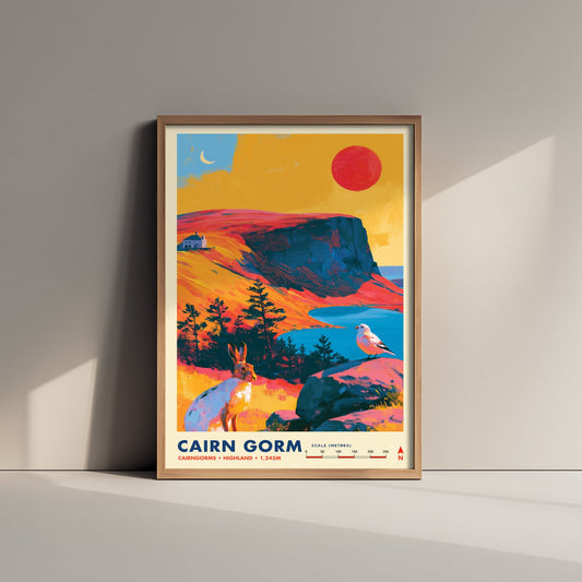 Cairn Gorm Scotland Travel Poster - Cairngorms Art Print - Vibrant Mountain Illustration - Highland Loch Hare 3/3