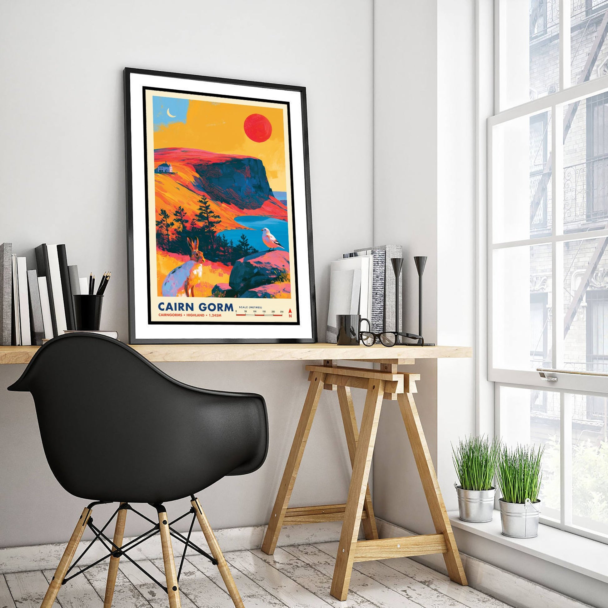Cairn Gorm Scotland Travel Poster - Cairngorms Art Print - Vibrant Mountain Illustration - Highland Loch Hare 3/3
