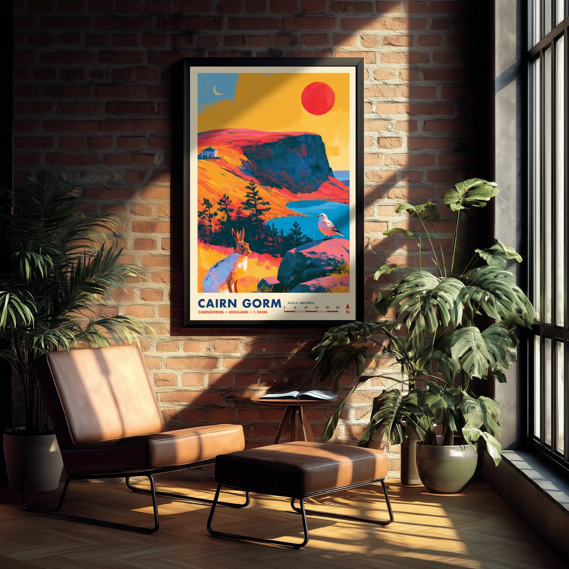 Cairn Gorm Scotland Travel Poster - Cairngorms Art Print - Vibrant Mountain Illustration - Highland Loch Hare 3/3