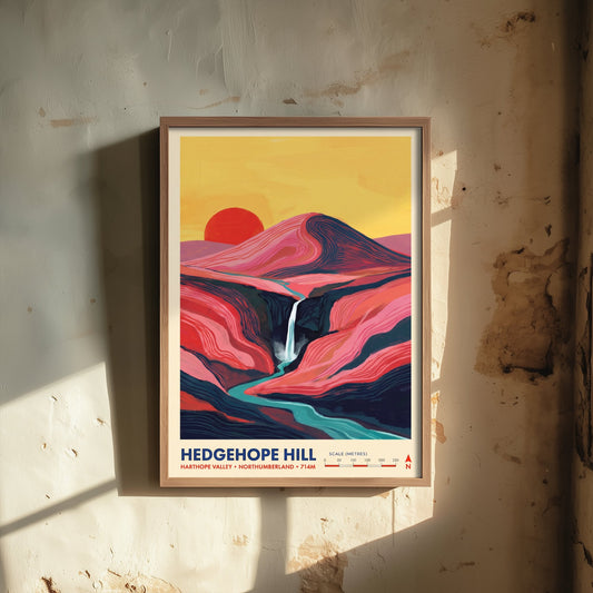 Hedgehope Hill Travel Poster - Linhope Spout Waterfall Illustration - Harthope Valley Northumberland Art Print - Cheviot Hills 3/3