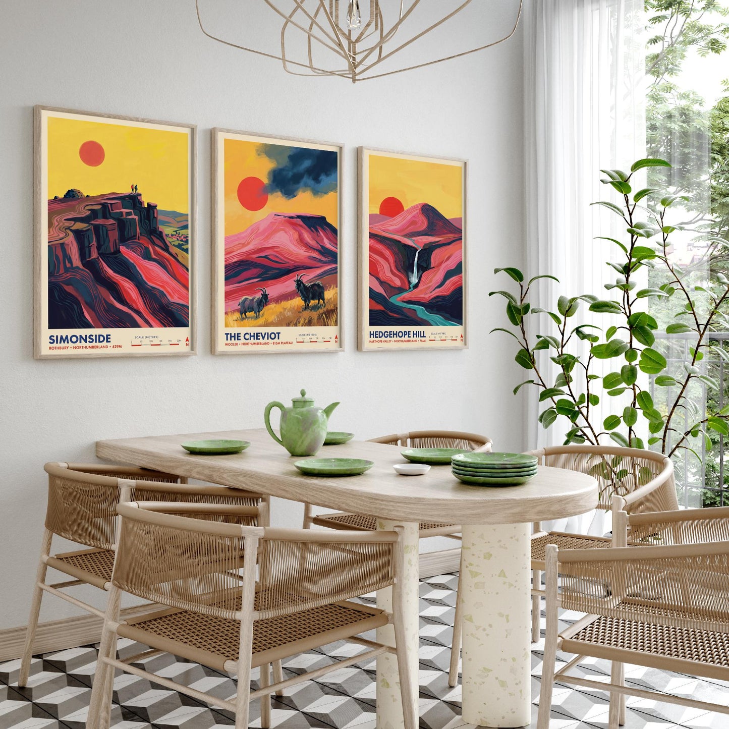 The Cheviots and Simonside Set of Three Art Prints - Simonside, The Cheviot, Hedgehope Hill - Northumberland Travel Posters Painting