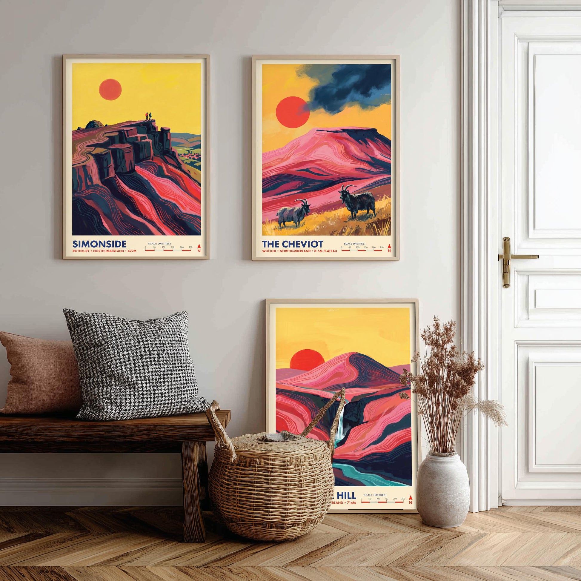 The Cheviots and Simonside Set of Three Art Prints - Simonside, The Cheviot, Hedgehope Hill - Northumberland Travel Posters Painting