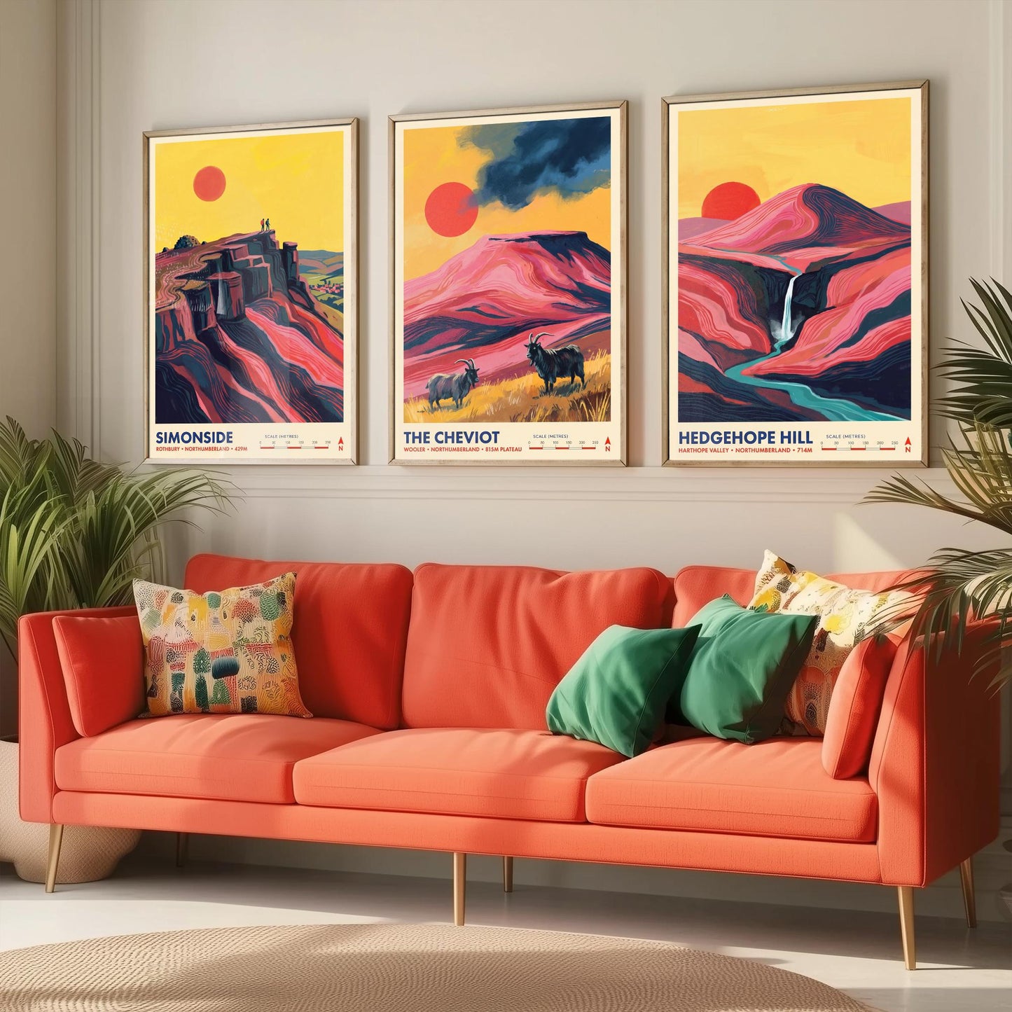 The Cheviots and Simonside Set of Three Art Prints - Simonside, The Cheviot, Hedgehope Hill - Northumberland Travel Posters Painting
