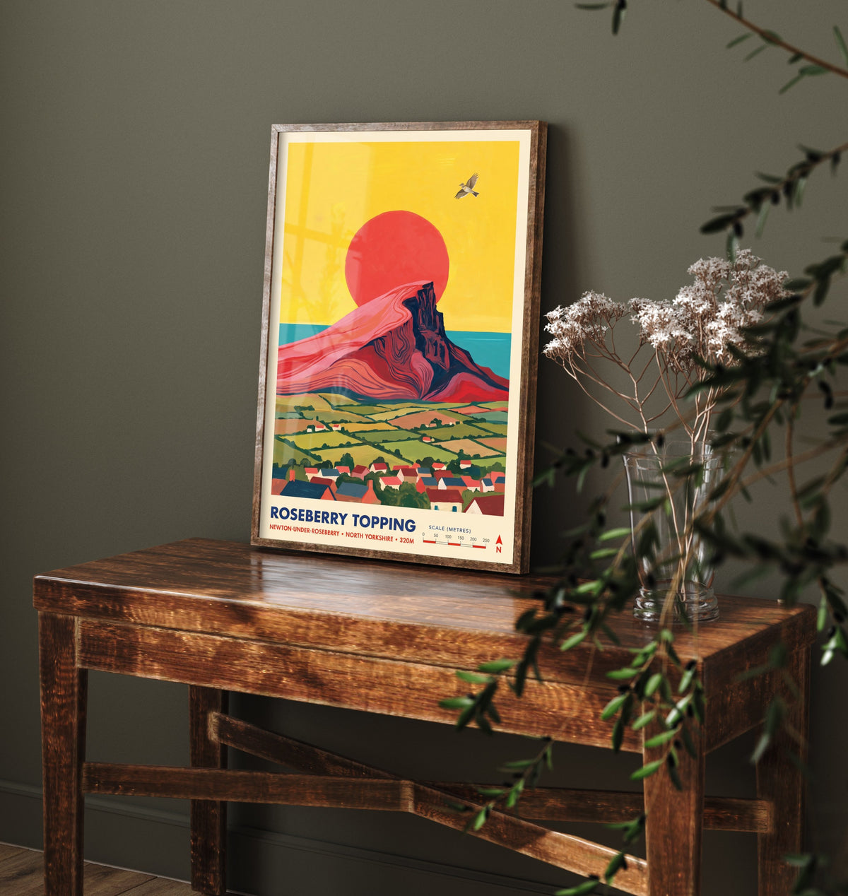 Roseberry Topping Travel Poster - North Yorkshire Peak Illustration - Newton-under-Roseberry Village and Sea Art Print 2/3