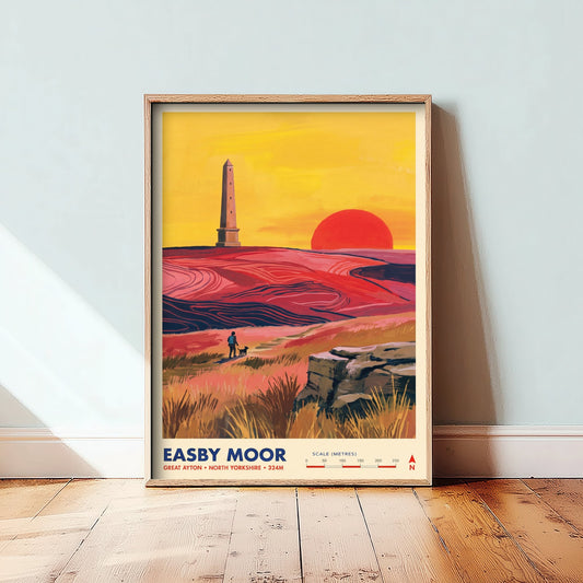 Easby Moor Travel Poster - Captain Cook Monument Illustration - Great Ayton North Yorkshire Art Print - Moorland Sunset Walk 3/3