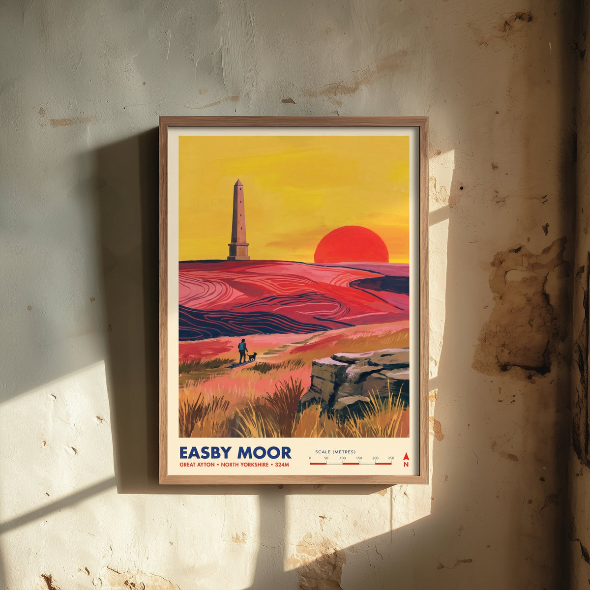 Easby Moor Travel Poster - Captain Cook Monument Illustration - Great Ayton North Yorkshire Art Print - Moorland Sunset Walk 3/3