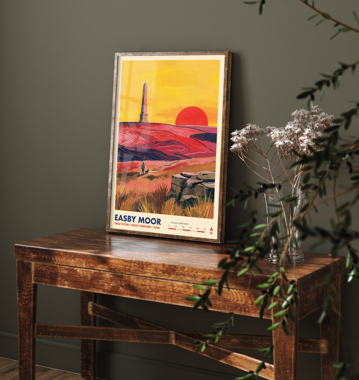 Easby Moor Travel Poster - Captain Cook Monument Illustration - Great Ayton North Yorkshire Art Print - Moorland Sunset Walk 3/3