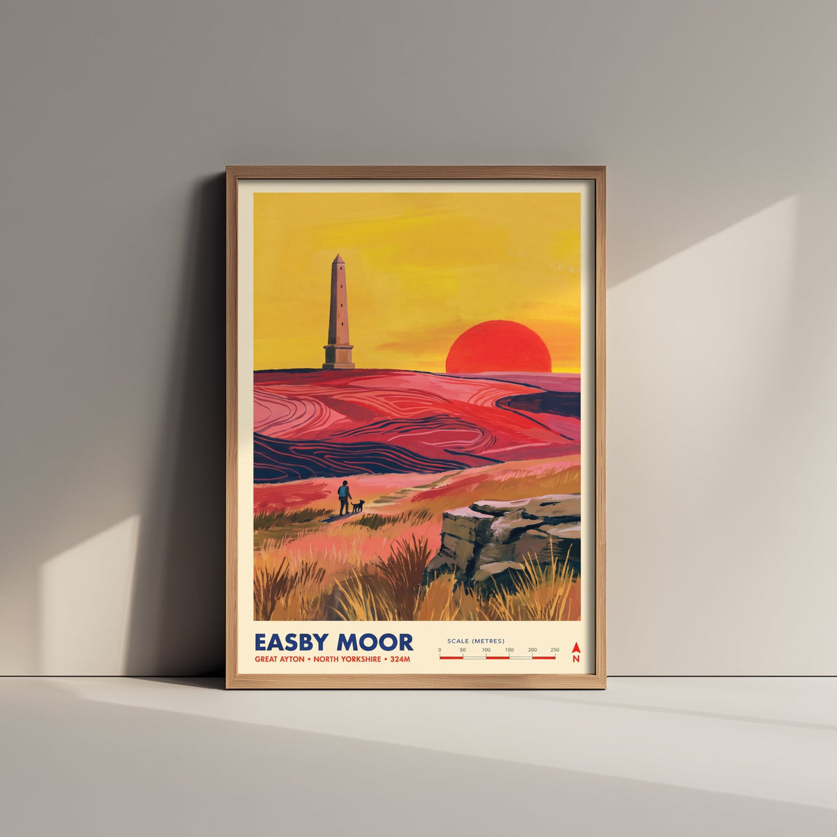 Easby Moor Travel Poster - Captain Cook Monument Illustration - Great Ayton North Yorkshire Art Print - Moorland Sunset Walk 3/3