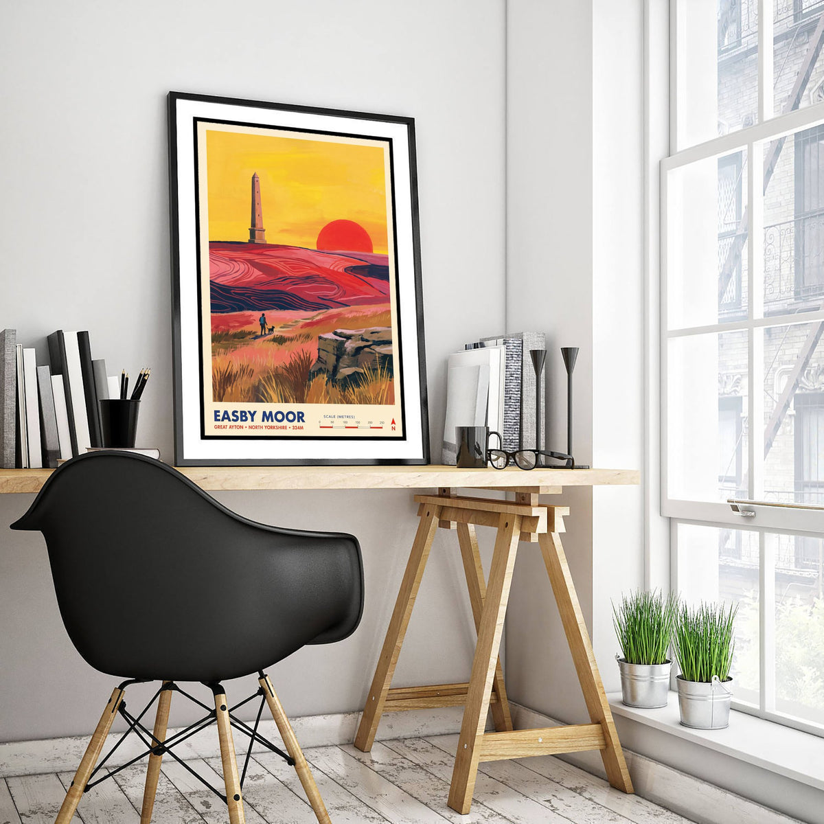 Easby Moor Travel Poster - Captain Cook Monument Illustration - Great Ayton North Yorkshire Art Print - Moorland Sunset Walk 3/3