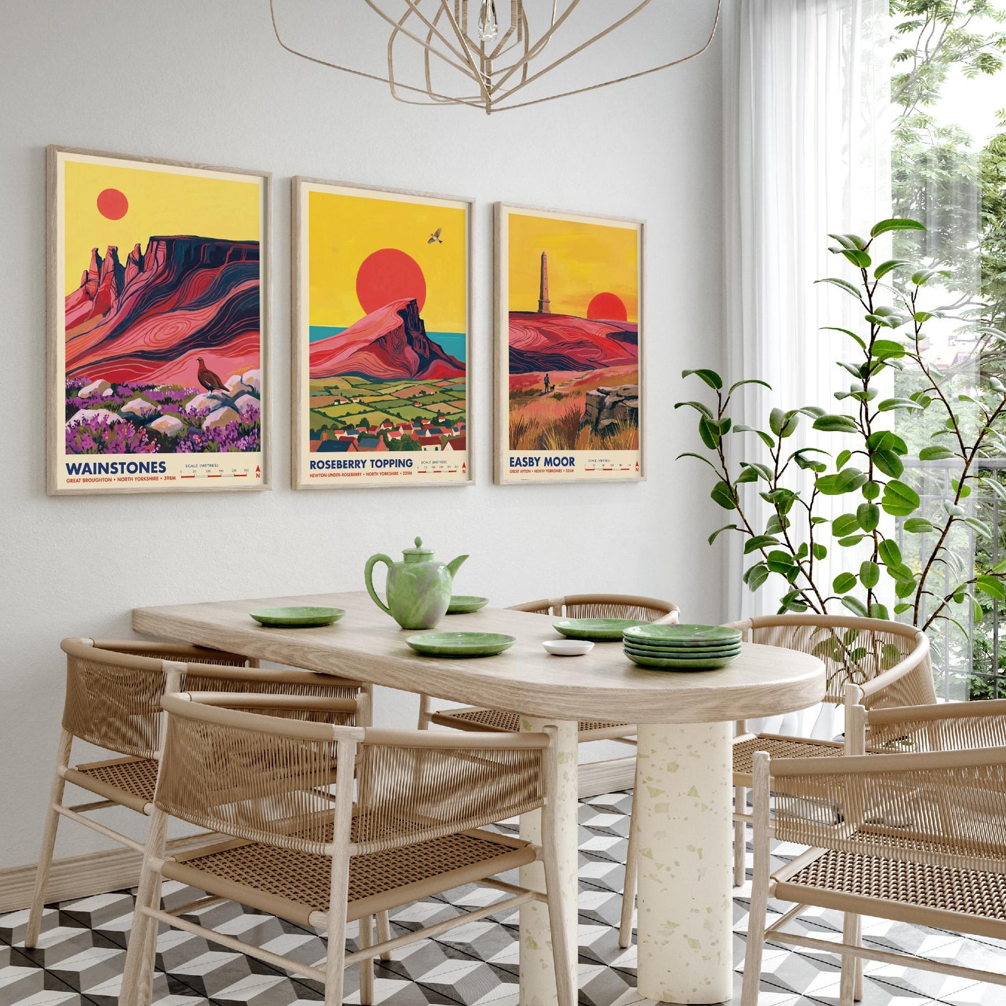 The Cleveland Hills Set of Three Art Prints - Wainstones, Roseberry Topping, Easby Moor - North Yorkshire Travel Posters Painting
