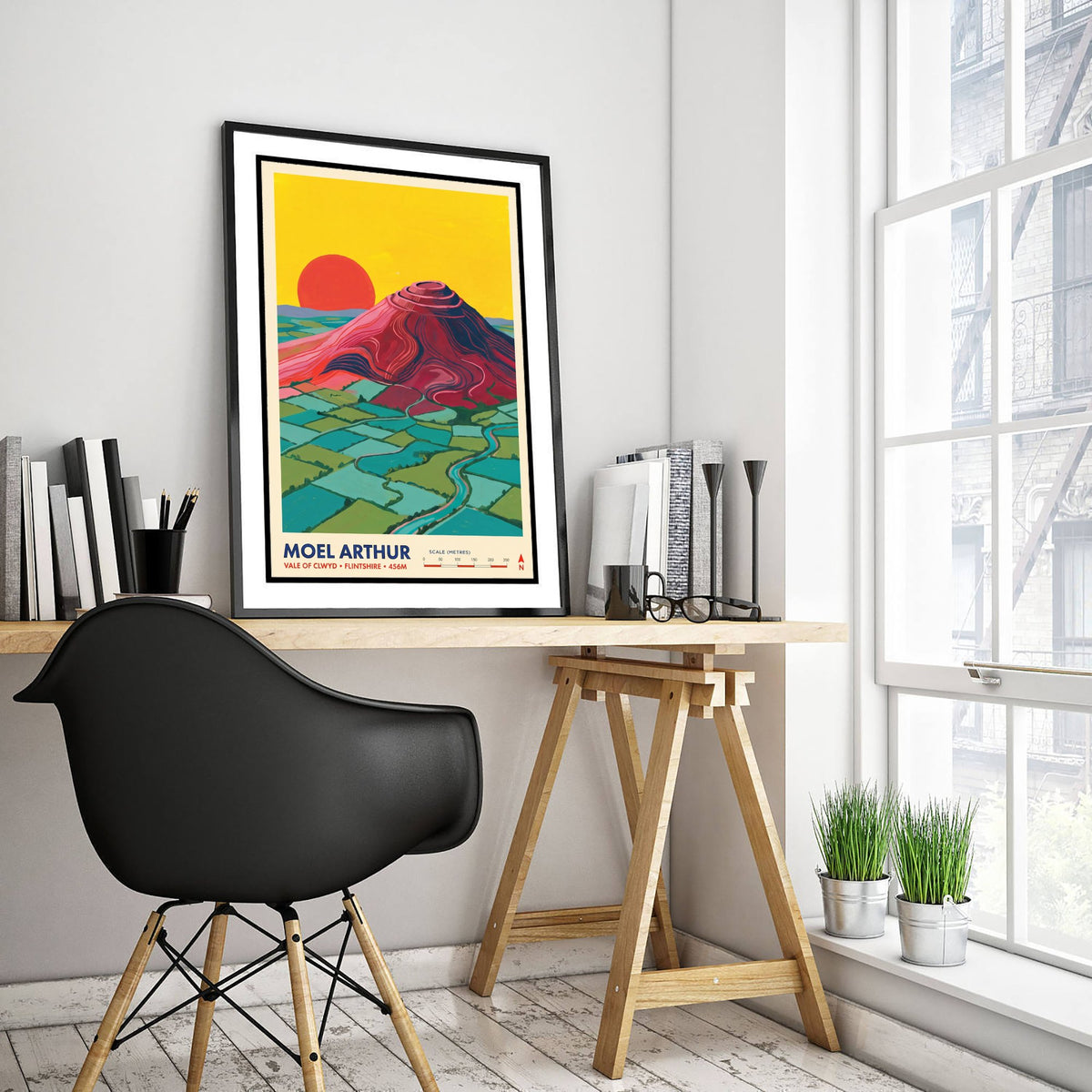Moel Arthur Travel Poster - Clwydian Range Hillfort Art Print - Vale of Clwyd Flintshire Illustration - Wales Sunset Hill 1/3