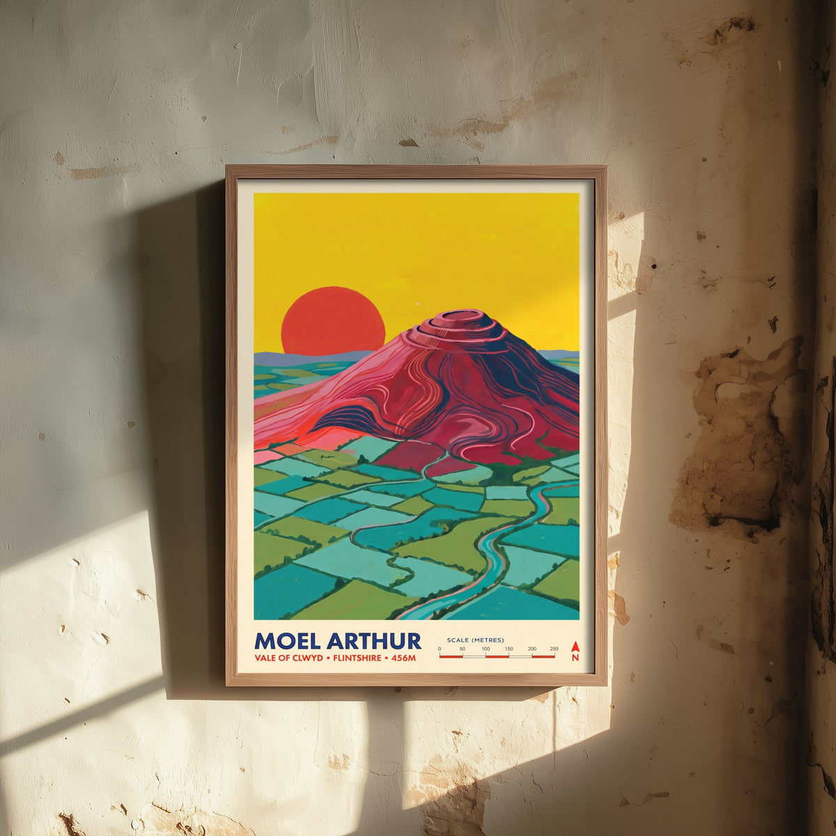 Moel Arthur Travel Poster - Clwydian Range Hillfort Art Print - Vale of Clwyd Flintshire Illustration - Wales Sunset Hill 1/3