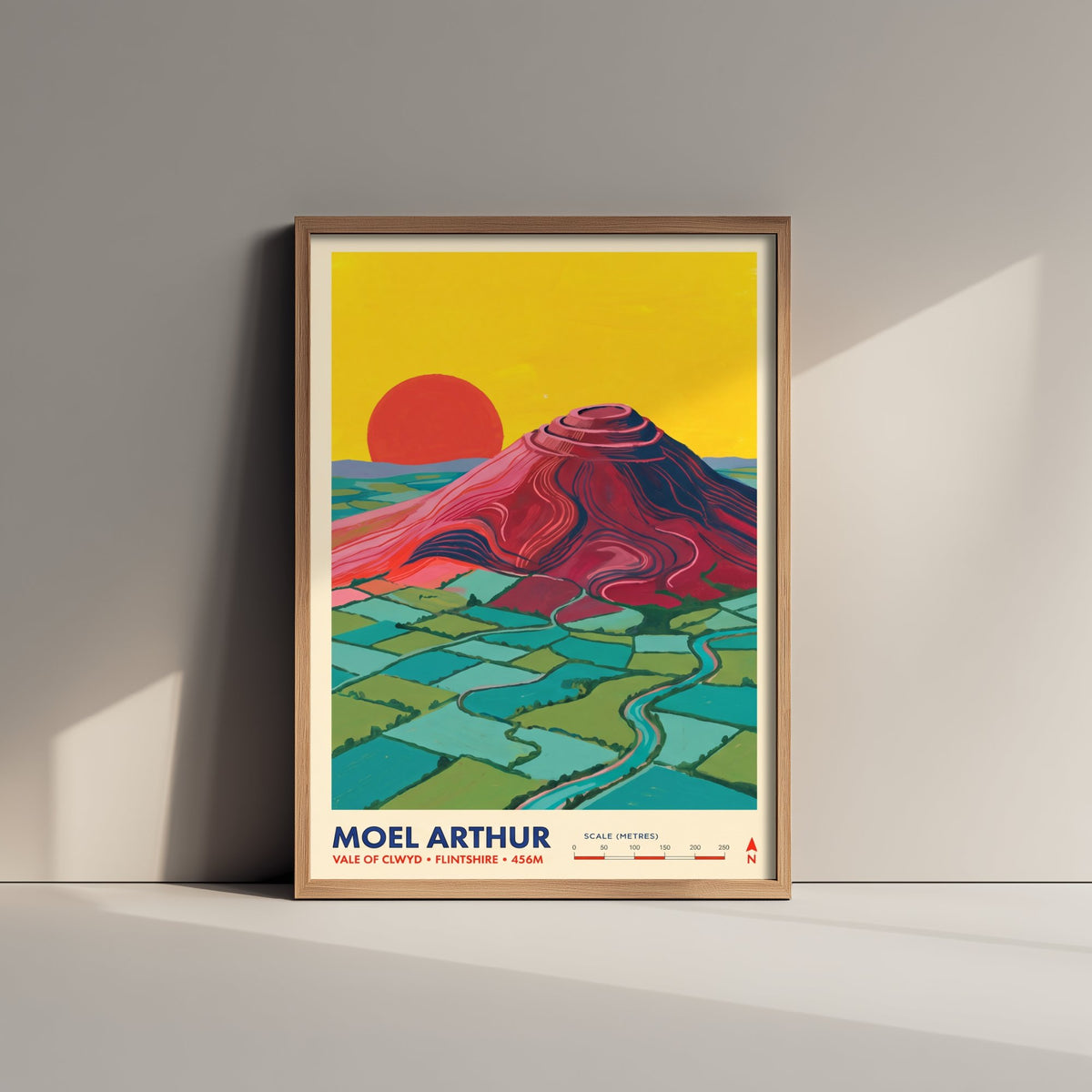 Moel Arthur Travel Poster - Clwydian Range Hillfort Art Print - Vale of Clwyd Flintshire Illustration - Wales Sunset Hill 1/3