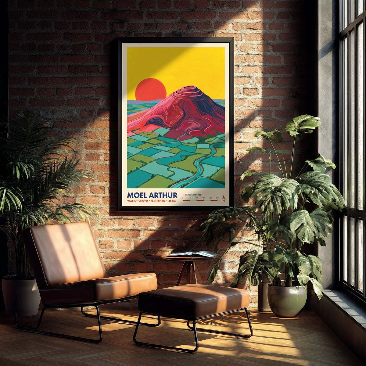 Moel Arthur Travel Poster - Clwydian Range Hillfort Art Print - Vale of Clwyd Flintshire Illustration - Wales Sunset Hill 1/3