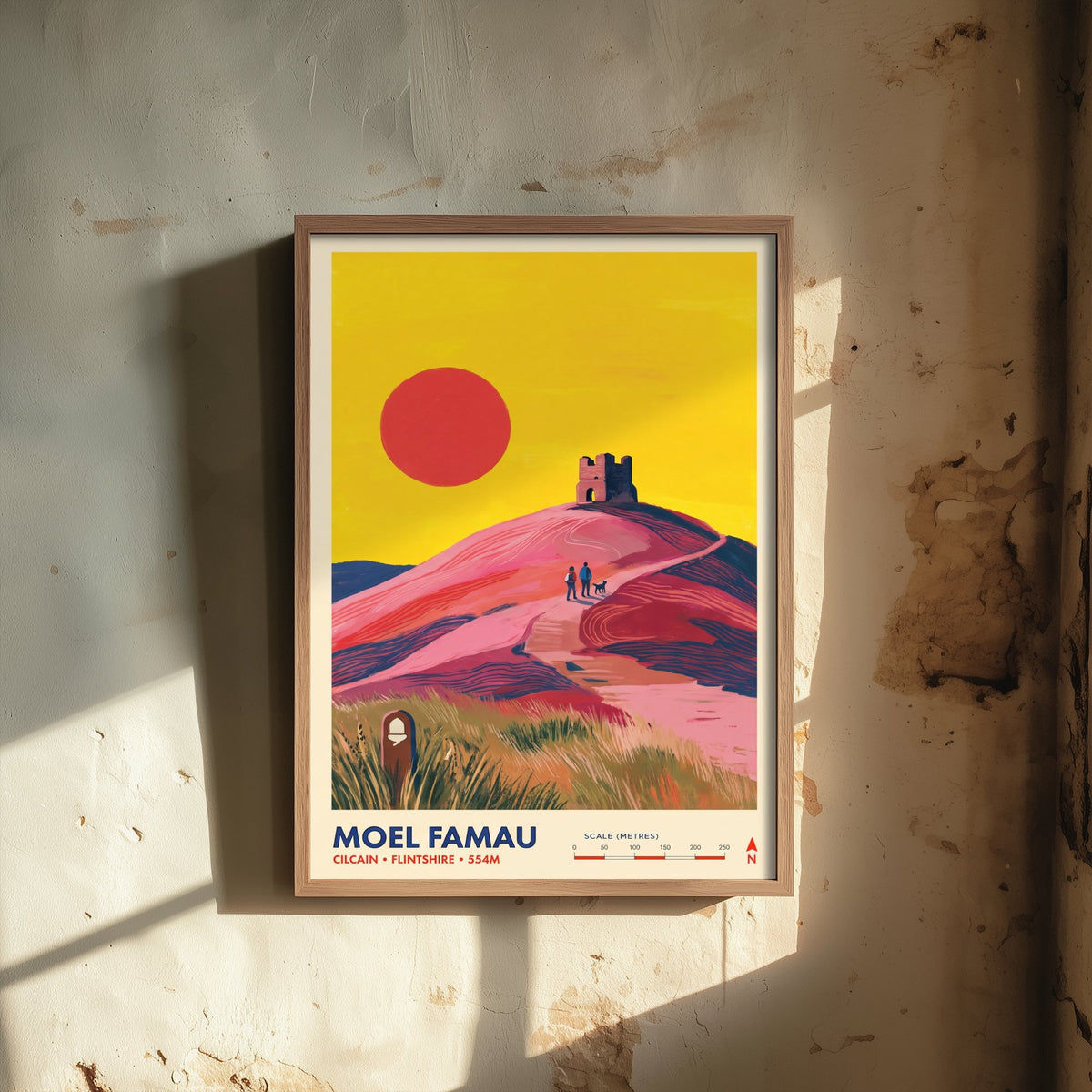 Moel Famau Travel Poster - Jubilee Tower Art Print - Clwydian Range Illustration - Cilcain Flintshire Walkers Sunset 2/3