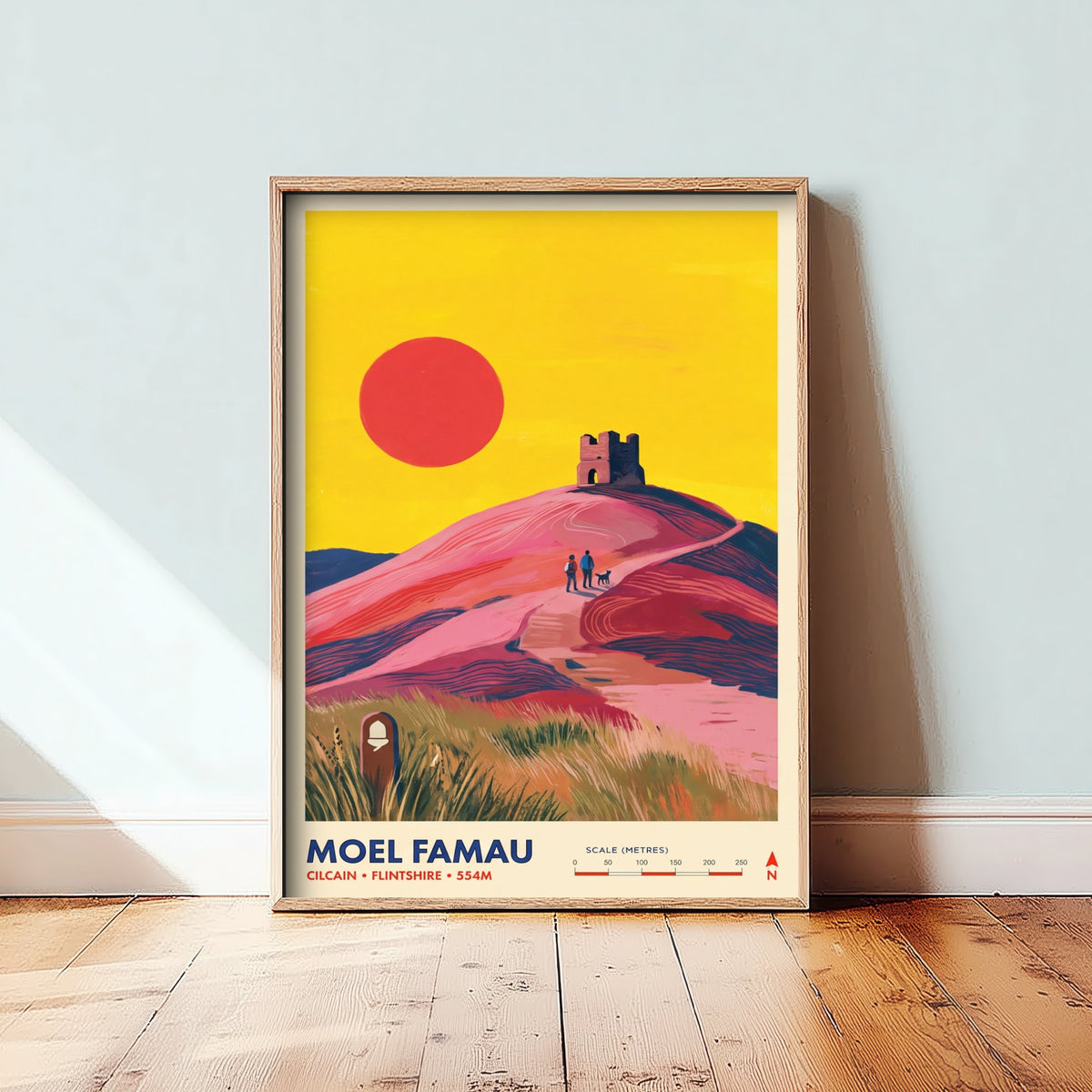 Moel Famau Travel Poster - Jubilee Tower Art Print - Clwydian Range Illustration - Cilcain Flintshire Walkers Sunset 2/3