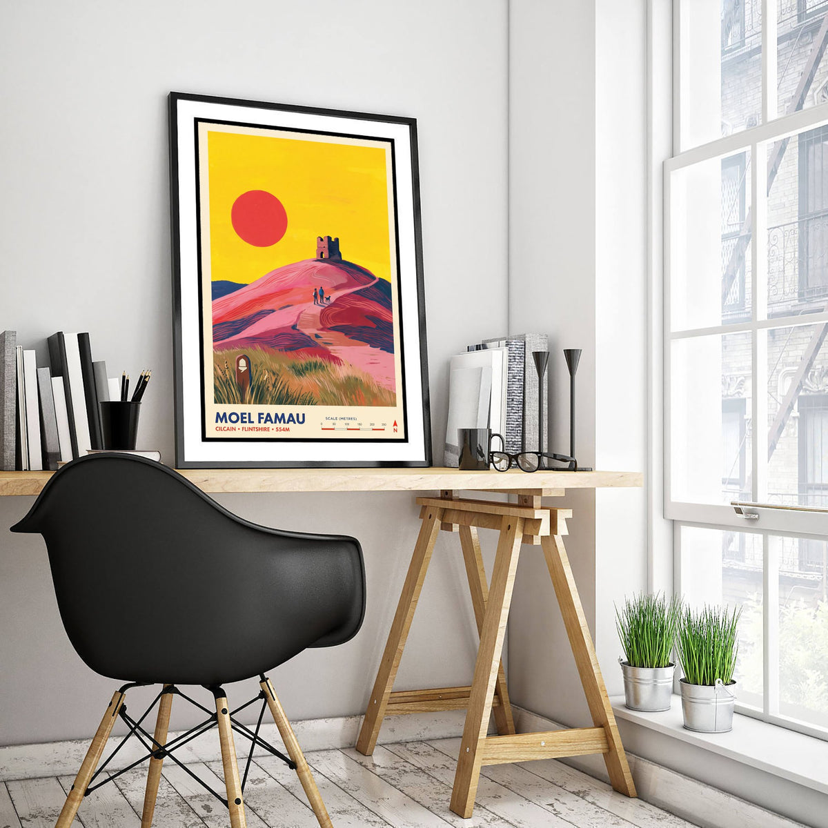 Moel Famau Travel Poster - Jubilee Tower Art Print - Clwydian Range Illustration - Cilcain Flintshire Walkers Sunset 2/3